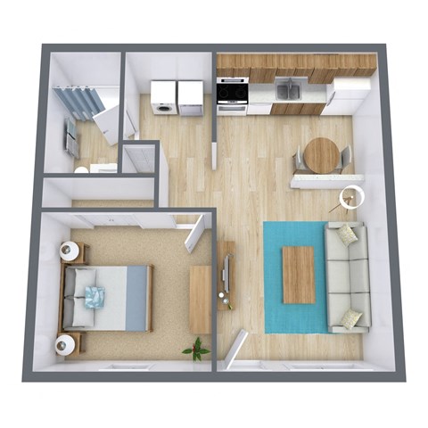 Floor plan for 1 bed, 1 bath, 700 sqft